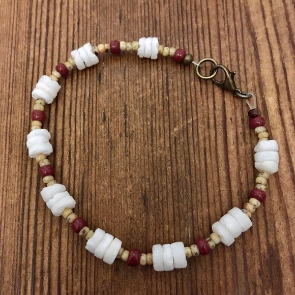 Men's Bracelet 8 Inches Long, White and Brown Heishe /Handmade Men's Bracelet - Picture 4 of 6